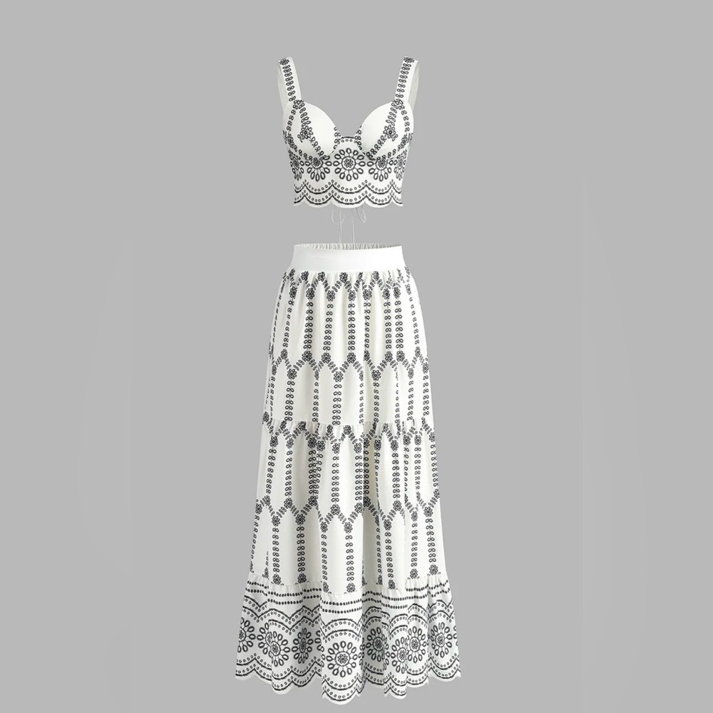 Commense Printed Sleeveless Tie Back Skirt Set
Black
M